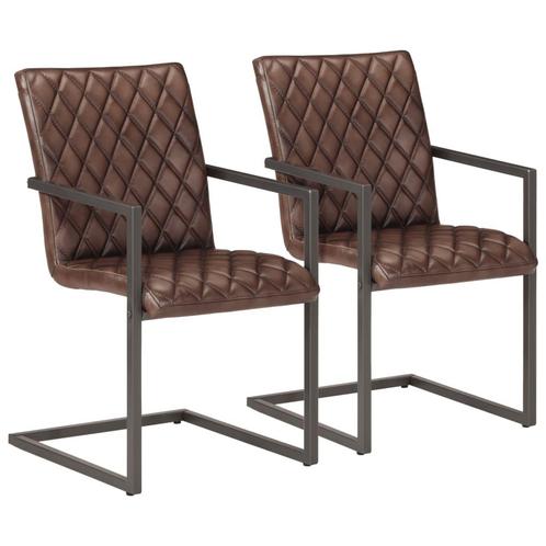 vidaXL Chaises à manger cantilever lot de 2 marron cuir, Maison & Meubles, Chaises, Neuf, Envoi