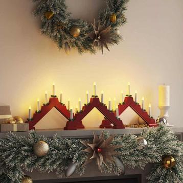 vidaXL Kerst Kaarsbrug 3 pcs Rood 39,5 x 5 x 29 cm Massief beschikbaar voor biedingen