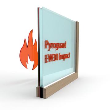 Dubbel glas Pyroguard satijn EW30 Impact (houten constructie beschikbaar voor biedingen