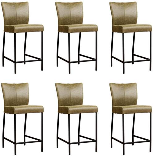 Set van 6 Olijfgroene leren moderne barkrukken - poot, Huis en Inrichting, Stoelen, Overige kleuren, Vijf, Zes of meer stoelen