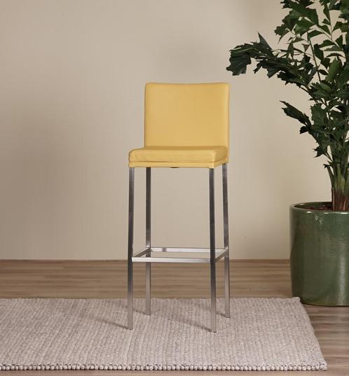 Leren barkruk hoog - Toledo Leer Lemon - inox, Huis en Inrichting, Barkrukken, Nieuw, Met voetsteun, Leer, 90 cm of meer, Ophalen of Verzenden