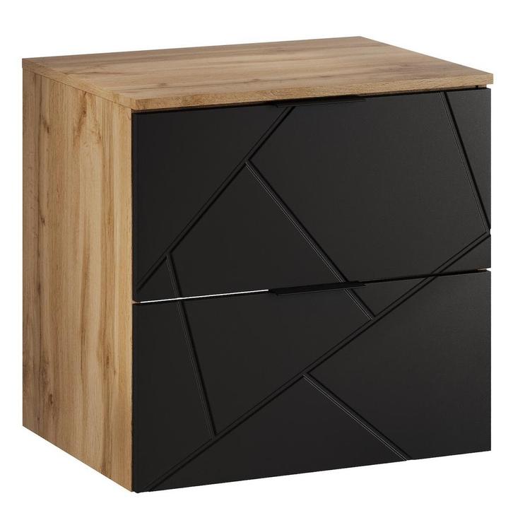 Wastafelkast Manello 60 x 46 x 58 cm – Eiken met Mat Zwart, Huis en Inrichting, Badkamer | Badkamermeubels, Nieuw, Verzenden