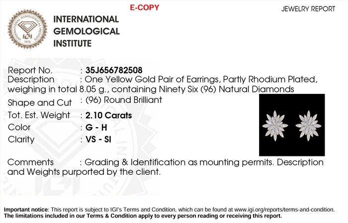 Oorbellen - 18 karaat Geel goud, Gepolijst rhodium - 2.10ct., Handtassen en Accessoires, Oorbellen