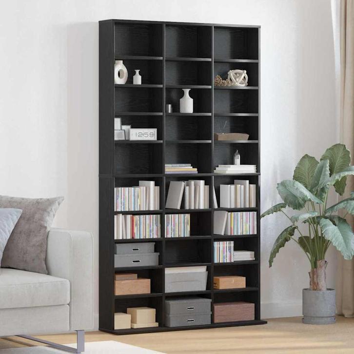 vidaXL Cd-kast met plank Zwart eiken 101 x 23 x 177,5 cm, Huis en Inrichting, Woonaccessoires | Cd- en Dvd-rekken, Nieuw, Verzenden