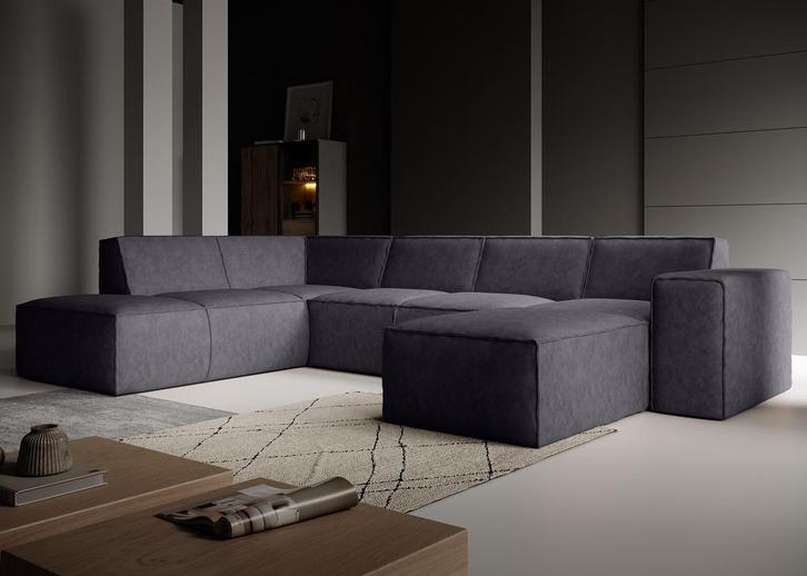 Hoekbank - Zwart - Leer - Rechts Industrieel | 261x216x80, Huis en Inrichting, Zetels | Complete zithoeken, Nieuw, Verzenden