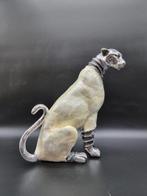 Beeld, Real Pearl Shells! Leopard Statue - 31 cm - Hars