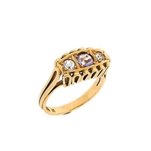 Gouden ring met amethist en witte saffier, Handtassen en Accessoires, Ringen, Dame, Met edelsteen, Overige kleuren, 18 tot 19