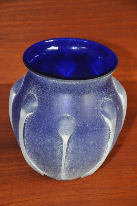 Murano - Vaas - Scavo - gezandstraald kunstglas - blauwe, Antiek en Kunst, Antiek | Glaswerk en Kristal
