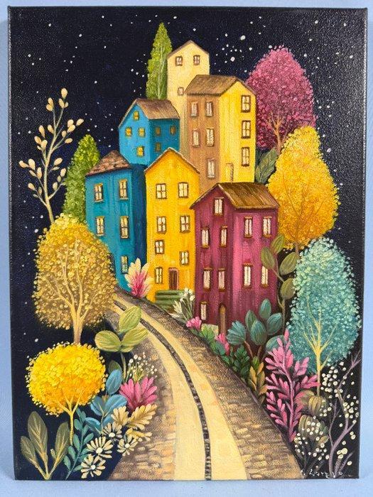 Giuseppe Longo (XX-XXI) - Il Borgo delle Stelle, Antiquités & Art, Art | Peinture | Classique