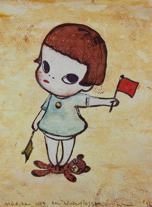 Yoshitomo Nara (1959), after - Girls with the waving flags, Antiquités & Art, Antiquités | Autres Antiquités