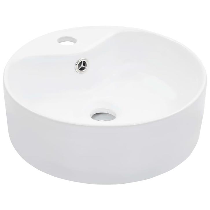 vidaXL Wastafel met overloop 36x13 cm keramiek wit, Doe-het-zelf en Bouw, Sanitair, Nieuw, Verzenden
