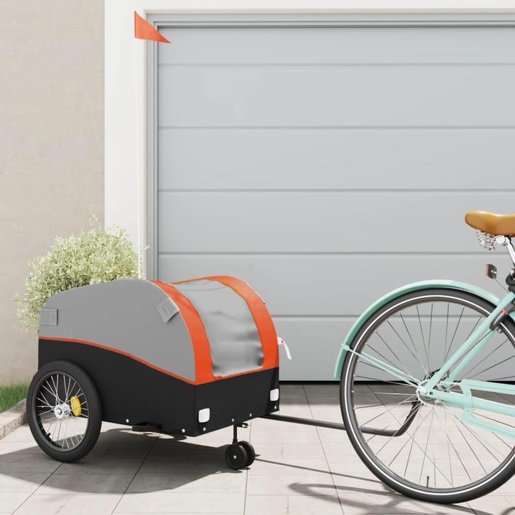 vidaXL Fietstrailer 45 kg ijzer zwart en oranje, Fietsen en Brommers, Fietsaccessoires | Aanhangwagens en Karren, Nieuw, Verzenden