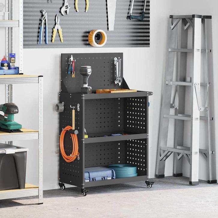 vidaXL Gereedschapswagen Zwart 65 x 35 x 111 cm Koudgewalst, Doe-het-zelf en Bouw, Gereedschapskisten, Nieuw, Verzenden