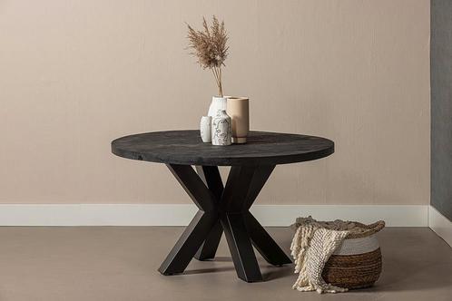 Mangohouten Eettafel Rond Tara 150 cm Zwart (5cm), Huis en Inrichting, Tafels | Eettafels, Nieuw, Verzenden