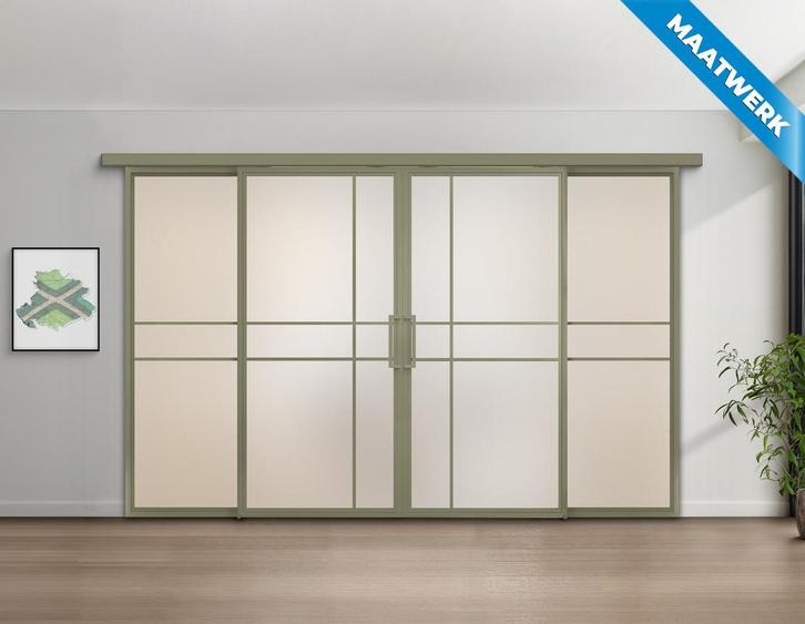 Dubbele stalen Schuifdeuren met koofsysteem en glaspanelen 6, Doe-het-zelf en Bouw, Raamkozijnen en Schuifdeuren, Nieuw, Inclusief glas