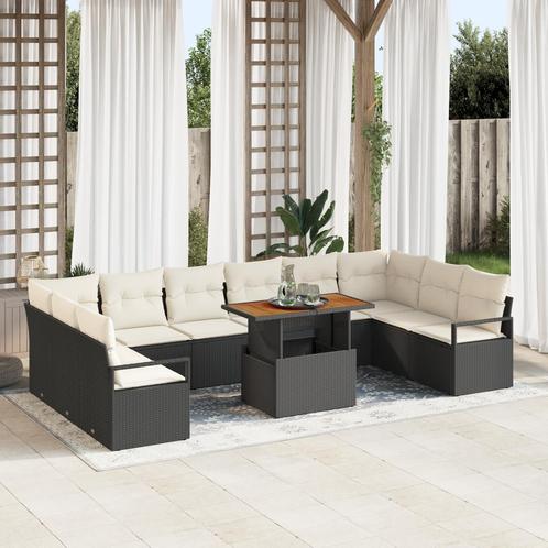 vidaXL 11-delige Ligbed Set met Kussens Zwart Poly Riet, Tuin en Terras, Tuinsets en Loungesets, Nieuw, Verzenden