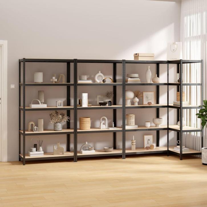 vidaXL Opbergrekken 4 st 5-laags staal en bewerkt hout, Huis en Inrichting, Kasten | Stellingkasten, Nieuw, Verzenden