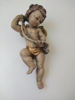 Sculpture, Holzfigur - farbiger Engel mit Notenschleife -