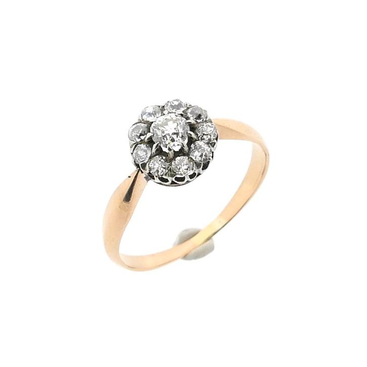 Roségouden entourage ring met diamant; 0,72 ct., Handtassen en Accessoires, Ringen, Dame, Met edelsteen, Overige kleuren, 17 tot 18