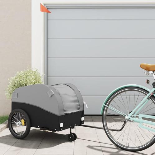 vidaXL Fietstrailer 45 kg ijzer zwart en grijs, Fietsen en Brommers, Fietsaccessoires | Aanhangwagens en Karren, Nieuw, Verzenden