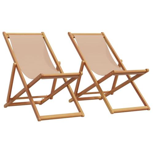vidaXL Strandstroelen 2 st inklapbaar stof en massief hout, Tuin en Terras, Tuinstoelen, Nieuw, Verzenden
