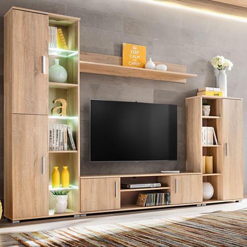 vidaXL Unité murale TV avec lumières LED Chêne sonoma, Maison & Meubles, Armoires | Mobilier de télévision, Neuf, Envoi