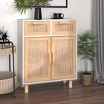 vidaXL Dressoir 60x30x75 cm massief grenenhout en rattan wit, Huis en Inrichting, Kasten | Dressoirs, Verzenden, Nieuw