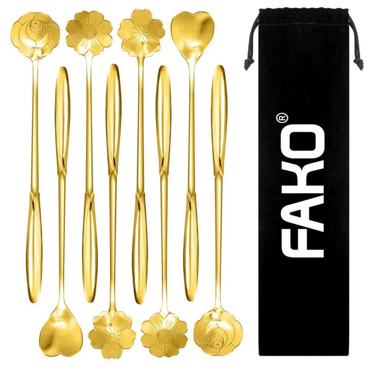 Fako Bijoux - 8 Lange Lepels Bloem Motief - Latte Macchiato, Huis en Inrichting, Keuken | Bestek, Verzenden