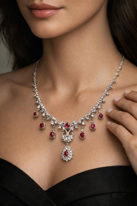 Rubis - Argent - Collier - Rubis-saphir rose vif, Bijoux, Sacs & Beauté, Colliers