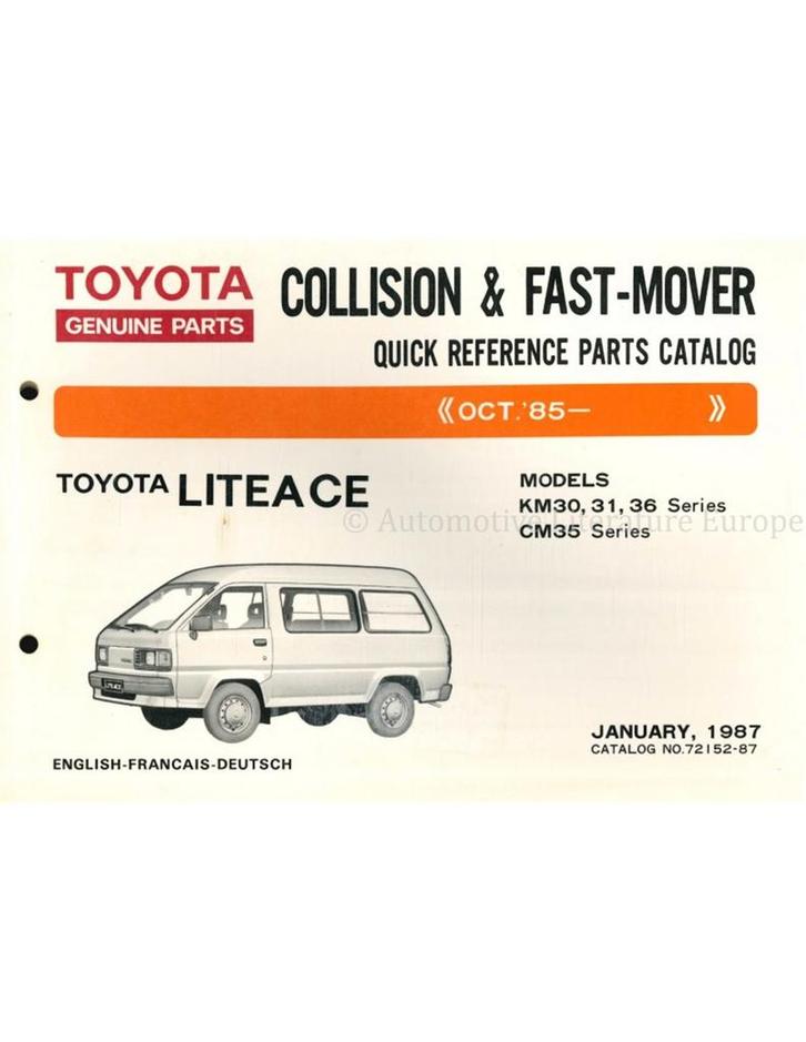 1987 TOYOTA LITEACE SNEL ONDERDELENHANDBOEK, Auto diversen, Handleidingen en Instructieboekjes