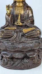 Sierlijk standbeeld Quan Yin op Lotustroon - Verguld brons -, Antiek en Kunst