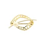 Vintage bicolor gouden broche met parel, Bijoux, Sacs & Beauté, Broches, Ophalen of Verzenden