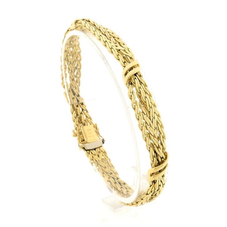 Gouden fantasieschakel armband (Schakelarmband), Handtassen en Accessoires, Armbanden, Overige kleuren, Gebruikt, Goud, Ophalen of Verzenden