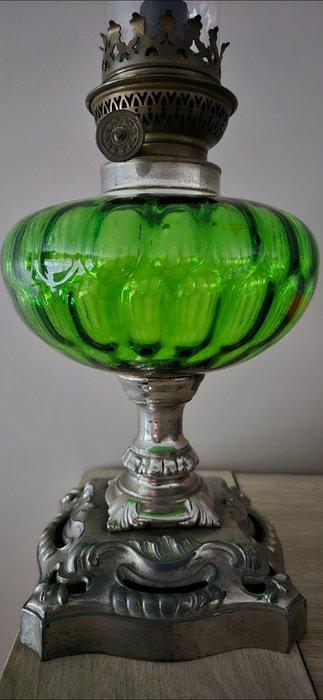 Olielamp - Kristal - Antieke messing lamp, Antiek en Kunst, Curiosa en Brocante