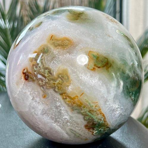 Agate mousse Grande sphère en agate mousse finement polie -, Verzamelen, Mineralen en Fossielen