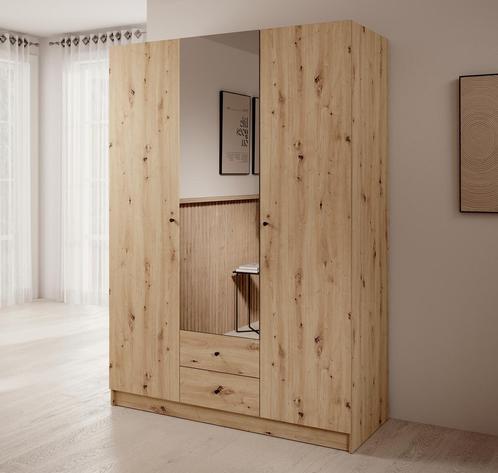 Kledingkast 150cm eiken - Met spiegel - Garderobekast, Huis en Inrichting, Kasten | Overige, Nieuw, Verzenden