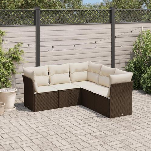 vidaXL Salon de jardin avec coussins 5 pcs marron, Jardin & Terrasse, Ensembles de jardin, Salons de jardin, Neuf, Envoi