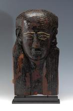 Oud-Egyptisch Hout Sarcofaag masker. 48 cm H. Meesterwerk.