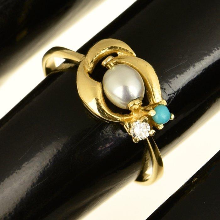 Ring - 18 karaat Geel goud Parel - Diamant, Handtassen en Accessoires, Ringen