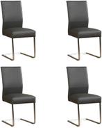 Set van 4 Donkergrijze leren   - poot vierkant inox - Hermes, Huis en Inrichting, Overige kleuren, Nieuw, Leer, Ophalen of Verzenden