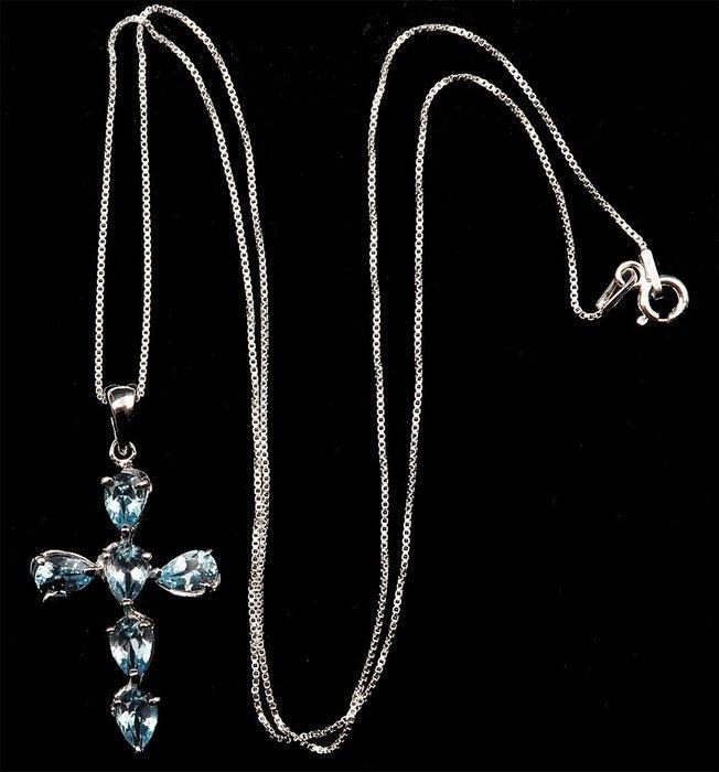 Topaas - Zilver, Halsketting van de Hemelse Kruis met Blauwe, Antiek en Kunst, Antiek | Boeken en Manuscripten