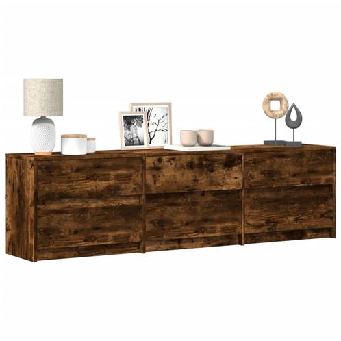 vidaXL Tv-meubel met LED 180x34x50 cm bewerkt hout gerookt, Huis en Inrichting, Kasten |Televisiemeubels, Nieuw, Verzenden