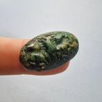 West-Aziatisch Groene Jaspis Kraalzegel met 2x paarden - 30, Antiquités & Art