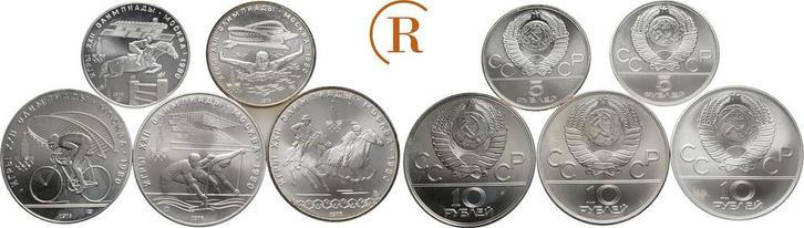 Olympia Moskau 1980 5 zilvermunten zu 40 Rubel 1978 Russl..., Postzegels en Munten, Munten en Bankbiljetten | Toebehoren, Verzenden