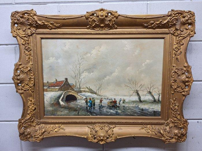 European school (XX) - Winterlandschap met veel Schaatsers, Antiek en Kunst, Kunst | Schilderijen | Klassiek