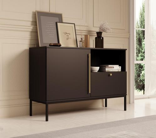 Meubella | Dressoir zwart 120cm | Opbergkast 1 deur 1 lade, Huis en Inrichting, Kasten | Dressoirs, 25 tot 50 cm, Nieuw, 100 tot 150 cm