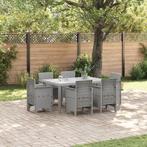 vidaXL 7-delige tuin eetset met kussens lichtgrijs poly, Tuin en Terras, Tuintafels, Verzenden, Nieuw