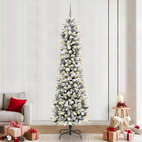 vidaXL Slanke Kerstboom met decoratieve touwlichten Wit 240, Diversen, Kerst, Nieuw, Verzenden