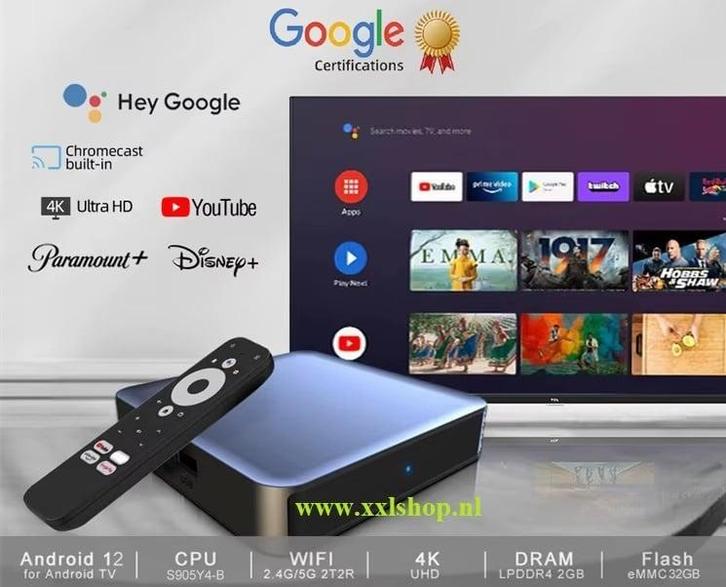 Android 12 mediaspeler 4K Netflix & Google gecert. smart tv, TV, Hi-fi & Vidéo, Lecteurs multimédias, Envoi