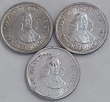 Zuid-Afrika. 10 Cents 1961, 1962, 1964/ 50% Silver- Lot of 3